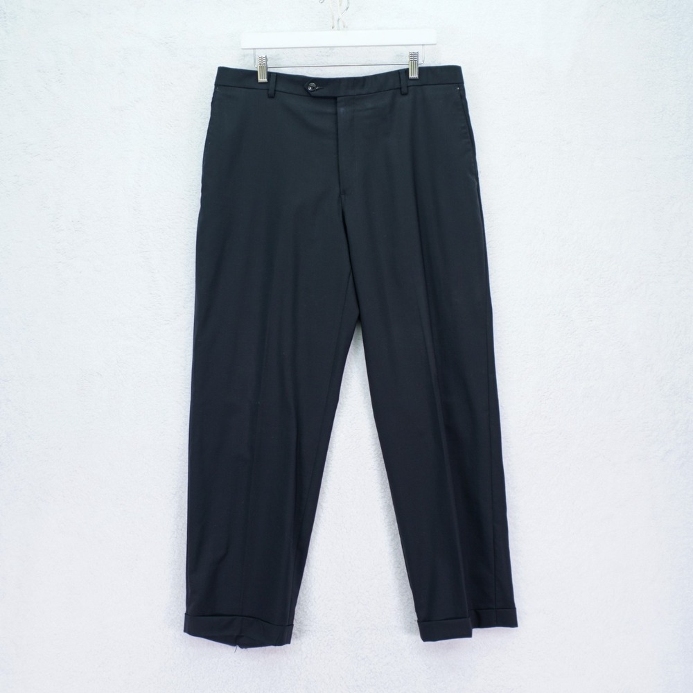 Hart Schaffner Marx Wool Black Dress Pants Trousers 35 / 29.5 Flat Front Cuffed